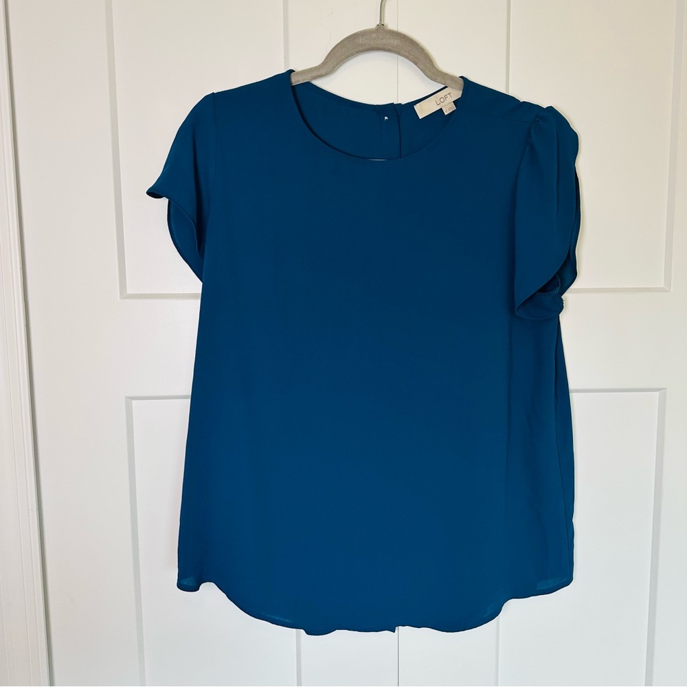 LOFT Deep Blue Flutter Sleeve Blouse